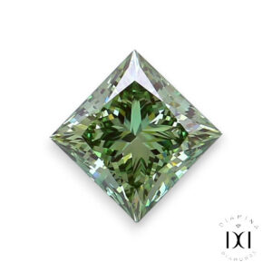 Green princess cut lab-grown diamond